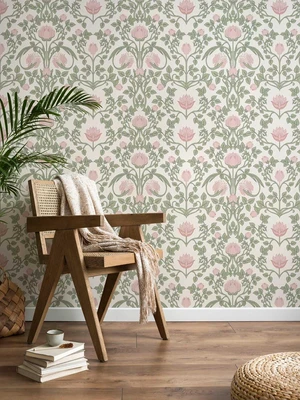 590.5" × 17.3" Floral Wallpaper Peel and Stick Pink and Green Wallpaper Vintage Damask Wall Paper for Bedroom Bathroom Decorative Self Adhesive Contact Paper 590.5" × 17.3" Floral Wallpaper Peel and Stick Pink and Green Wallpaper Vintage Damask Wall Paper for Bedroom Bathroom Decorative Self Adhesive Contact Paper