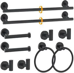 10 Pieces Towel Bar Set Matte Black Bathroom Hardware Set Includes 23.6 Inch Towel Bar,Stainless Steel Towel Holder-Towel Racks Set Wall-Mounted Bathroom Accessory Set 10 Pieces Towel Bar Set Matte Black Bathroom Hardware Set Includes 23.6 Inch Towel Bar,Stainless Steel Towel Holder-Towel Racks Set Wall-Mounted Bathroom Accessory Set