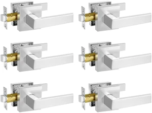 Square Passage Door Lever, Heavy Duty Interior Door Handles for Hallway& Closet Non-Locking Door Knob in Satin Nickel Keyless Door Lockset for Right & Left Side Door, 6 Pack Square Passage Door Lever, Heavy Duty Interior Door Handles for Hallway& Closet Non-Locking Door Knob in Satin Nickel Keyless Door Lockset for Right & Left Side Door, 6 Pack