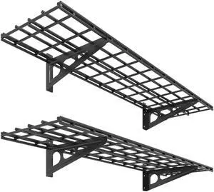 2-Pack 1x4ft 12-inch-by-48-inch Wall Shelf Garage Storage Rack Wall Mounted Floating Shelves, Black, Classic Series 2-Pack 1x4ft 12-inch-by-48-inch Wall Shelf Garage Storage Rack Wall Mounted Floating Shelves, Black, Classic Series