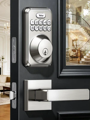 DK01-B Keyless Entry Deadbolt Lock with Handle Set, Satin Nickel 21 User Password, Anti-Peeping & One-time Code, Auto-Lock, 2 Backup Keys, Backlit Keypad, IP54 Waterproof, for Front Door DK01-B Keyless Entry Deadbolt Lock with Handle Set, Satin Nickel 21 User Password, Anti-Peeping & One-time Code, Auto-Lock, 2 Backup Keys, Backlit Keypad, IP54 Waterproof, for Front Door