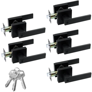 5 Pack Entry Door Lock Set, Square Door Lever for Bedroom Passage Door Privacy Locking Interior/Exterior Entry Door Knob/Heavy Duty lock different keys 5 Pack Entry Door Lock Set, Square Door Lever for Bedroom Passage Door Privacy Locking Interior/Exterior Entry Door Knob/Heavy Duty lock different keys