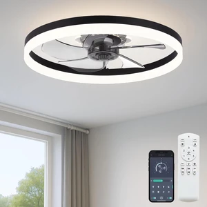 20'' Ceiling Fan with Light and Remote, Low Profile Ceiling Fan with Light, Dimmable Flush Mount Ceiling Fan Light, 6 Speeds Fan, App&Remote Control, Fandelier Quiet Fan for Bedroom F115 Black 20'' Ceiling Fan with Light and Remote, Low Profile Ceiling Fan with Light, Dimmable Flush Mount Ceiling Fan Light, 6 Speeds Fan, App&Remote Control, Fandelier Quiet Fan for Bedroom F115 Black
