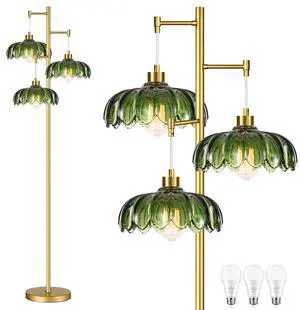 Glass Floor Lamp for Living Room,Bedroom,Mid Century Modern Standing Lamp Brass Tree 3 Light Tall Floor Lamps Vintage Retro Floor Lights Gold Green Flower Lamp Shade Farmhouse Boho Bohemian Glass Floor Lamp for Living Room,Bedroom,Mid Century Modern Standing Lamp Brass Tree 3 Light Tall Floor Lamps Vintage Retro Floor Lights Gold Green Flower Lamp Shade Farmhouse Boho Bohemian