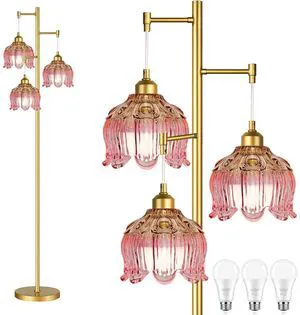 Pink Floor Lamp for Living Room,Bedroom,Gold Mid Century Modern Standing Lamp Brass Tree 3 Light Tall Floor Lamps Vintage Retro Floor Lights Glass Flower Lamp Shade Girls Kids Boho Bohemian Pink Floor Lamp for Living Room,Bedroom,Gold Mid Century Modern Standing Lamp Brass Tree 3 Light Tall Floor Lamps Vintage Retro Floor Lights Glass Flower Lamp Shade Girls Kids Boho Bohemian