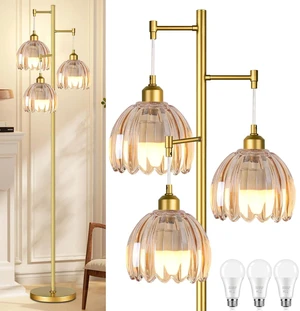 Gold Floor Lamp for Living Room,Bedroom,Tree 3 Light Standing Lamp Mid Century Modern Brass Tall Floor Lamps Vintage Retro Floor Lights Glass Flower Amber Lamp Shade Farmhouse Boho Bohemian Gold Floor Lamp for Living Room,Bedroom,Tree 3 Light Standing Lamp Mid Century Modern Brass Tall Floor Lamps Vintage Retro Floor Lights Glass Flower Amber Lamp Shade Farmhouse Boho Bohemian