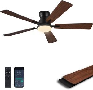 Ceiling Fans with Lights,52 Inch Low Profile Ceiling Fan with Light-Flush Mount Dimmable, Quiet DC Motor for Outdoor Patio,Garage,Bedroom Brown Ceiling Fans with Lights,52 Inch Low Profile Ceiling Fan with Light-Flush Mount Dimmable, Quiet DC Motor for Outdoor Patio,Garage,Bedroom Brown