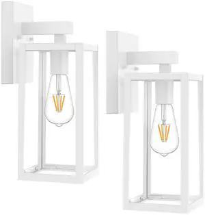 Outdoor Wall Light Fixtures, Exterior Waterproof Wall Lanterns Large White Porch Wall Lights, Anti-Rust, E26 Socket, Clear Glass Outside Wall Mount Sconces, Front Door Lighting, 2 Pack Outdoor Wall Light Fixtures, Exterior Waterproof Wall Lanterns Large White Porch Wall Lights, Anti-Rust, E26 Socket, Clear Glass Outside Wall Mount Sconces, Front Door Lighting, 2 Pack