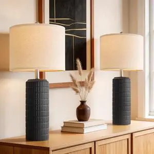 27.5'' Tall Table Lamps Set of 2 for Living Room, Matte-Textured Farmhouse Ceramic Bedside Lamps for Bedroom, Modern Nightstand Lamps for Office Sideboard Hallway Home Decor, Matte Black 27.5'' Tall Table Lamps Set of 2 for Living Room, Matte-Textured Farmhouse Ceramic Bedside Lamps for Bedroom, Modern Nightstand Lamps for Office Sideboard Hallway Home Decor, Matte Black