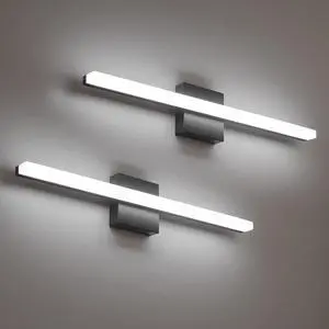 Black Vanity Lights Over Mirror, LED Modern Bathroom Wall Lamps 24 Inch Long, Soft Shadow Free, Linear Light Bar for Restroom, IP44 Rustproof, Lámparas Para Baños, Cool White 6000K, 2 Pack Black Vanity Lights Over Mirror, LED Modern Bathroom Wall Lamps 24 Inch Long, Soft Shadow Free, Linear Light Bar for Restroom, IP44 Rustproof, Lámparas Para Baños, Cool White 6000K, 2 Pack