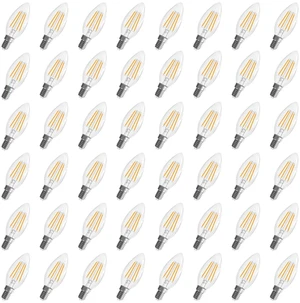 48 Pack, E12 Candelabra Bulb, B10 Candle LED Bulbs, 2700K Warm White 40 Watt Equivalent Candelabra Light Bulbs, E12 LED Bulb, Non-Dimmable B10 Candle LED Bulbs, 90+CRI Clear Glass, 400 Lumens 48 Pack, E12 Candelabra Bulb, B10 Candle LED Bulbs, 2700K Warm White 40 Watt Equivalent Candelabra Light Bulbs, E12 LED Bulb, Non-Dimmable B10 Candle LED Bulbs, 90+CRI Clear Glass, 400 Lumens