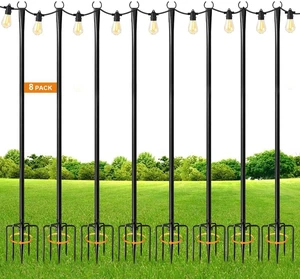 All Pack String Light Poles for Outdoor,Metal Light Hanging Pole Outside with Fork,Light Stand for Patio, Pergola, Garden, Backyard, Yard, Camping Party (8 Pack) All Pack String Light Poles for Outdoor,Metal Light Hanging Pole Outside with Fork,Light Stand for Patio, Pergola, Garden, Backyard, Yard, Camping Party (8 Pack)