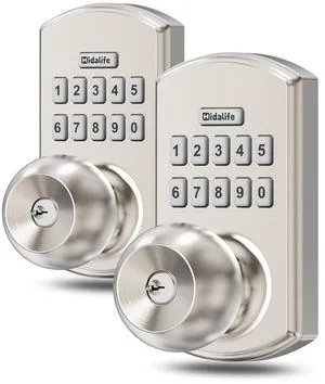 Smart Door Knob with Keypad Keyless Entry Lock Code Satin Nickel 2 Pack 20 User Codes One-Time Codes Anti-Peep Auto-Lock Timer Passage Mode Silent Option Easy DIY Install Secure & Convenient Smart Door Knob with Keypad Keyless Entry Lock Code Satin Nickel 2 Pack 20 User Codes One-Time Codes Anti-Peep Auto-Lock Timer Passage Mode Silent Option Easy DIY Install Secure & Convenient