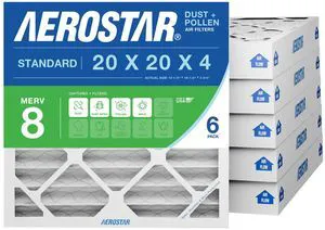 Air Filter 20x20x4 MERV 8 AC Filter, HVAC, Furnace Filter, 6 Pack ACTUAL SIZE (19.50 x 19.50 x 3.75) AC Filter, HVAC, Furnace Filter Captures Dust, Lint & Pollen MERV 8 (MPR 600 / FPR 5) Air Filter 20x20x4 MERV 8 AC Filter, HVAC, Furnace Filter, 6 Pack ACTUAL SIZE (19.50 x 19.50 x 3.75) AC Filter, HVAC, Furnace Filter Captures Dust, Lint & Pollen MERV 8 (MPR 600 / FPR 5)