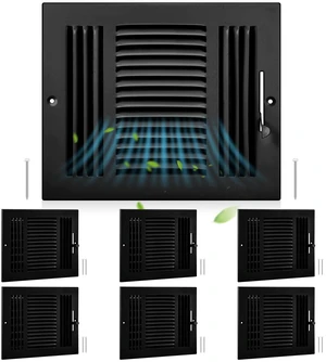6 Pack Wall Vent Covers Interior Size 10 X 8 Inch, Black Steel 3 Way Adjustable Air Flow, Steel Construction for Ceiling Sidewall Bathroom Office HVAC, Durable Register Grilles 6 Pack Wall Vent Covers Interior Size 10 X 8 Inch, Black Steel 3 Way Adjustable Air Flow, Steel Construction for Ceiling Sidewall Bathroom Office HVAC, Durable Register Grilles