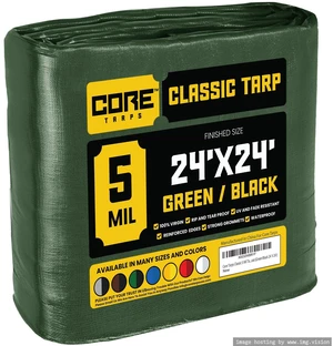 Classic 5 Mil Tarp Cover, Waterproof, UV Resistant, Rip and Tear Proof, Poly Tarpaulin with Reinforced Edges for Roof, Patio, Pool Cover, Boat (Green/Black 24 X 24) Classic 5 Mil Tarp Cover, Waterproof, UV Resistant, Rip and Tear Proof, Poly Tarpaulin with Reinforced Edges for Roof, Patio, Pool Cover, Boat (Green/Black 24 X 24)