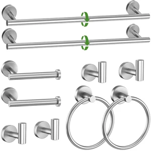 10-Piece Towel Bar Set Brushed Nickel Bathroom Hardware Accessories Set Includes 23.6in Towel Bar Round Towel Ring TP Holder and Hooks Stainless Steel Wall-Mounted Towel Racks Set for Bathroom 10-Piece Towel Bar Set Brushed Nickel Bathroom Hardware Accessories Set Includes 23.6in Towel Bar Round Towel Ring TP Holder and Hooks Stainless Steel Wall-Mounted Towel Racks Set for Bathroom