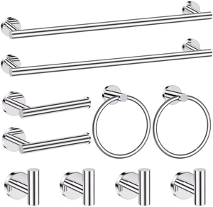 Chrome Bathroom Hardware Set,10 Pieces Towel Bar Towel Holder Set Includes Towel Bar, Toilet Paper Holder,Towel Ring and Towel Hook Wall Mount Bathroom Accessories Towel Racks for Bathroom Chrome Bathroom Hardware Set,10 Pieces Towel Bar Towel Holder Set Includes Towel Bar, Toilet Paper Holder,Towel Ring and Towel Hook Wall Mount Bathroom Accessories Towel Racks for Bathroom