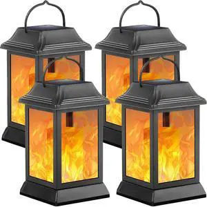 Flickering Flame Solar Lights Outdoor Metal Hanging Lantern, 4 Pack Realistic Flame Effect, Charges in 6-8 Hours, 10-12-Hour Runtime, IP65 Waterproof, Auto On/Off for Patio, Garden and Porch Flickering Flame Solar Lights Outdoor Metal Hanging Lantern, 4 Pack Realistic Flame Effect, Charges in 6-8 Hours, 10-12-Hour Runtime, IP65 Waterproof, Auto On/Off for Patio, Garden and Porch