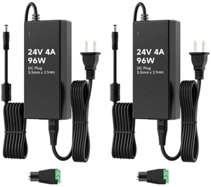 DC24V 4A 96W LED Driver 2 Pack, Class 2 Transformer 100-240V AC to 24V DC 96W Converter, Over Voltage Protection, Short Circuit Protection DC24V 4A 96W LED Driver 2 Pack, Class 2 Transformer 100-240V AC to 24V DC 96W Converter, Over Voltage Protection, Short Circuit Protection