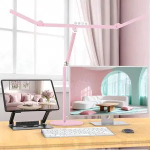 Led Desk Lamp with Base, Adjustable Tall Architect Desk Light for Home Office with Flexible Swing Arm, 24W Pink Bright Table Lamp Auto Dimming Computer Light for Workbench Led Desk Lamp with Base, Adjustable Tall Architect Desk Light for Home Office with Flexible Swing Arm, 24W Pink Bright Table Lamp Auto Dimming Computer Light for Workbench
