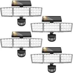 Solar Lights Outdoor, 3500LM 168 LED Motion Sensor Solar Flood Lights, 3 Heads 300° Wide Angle, 3 Modes IP65 Waterproof Solar Security Lights for Yard Garden Patio, 4 Pack (Black) Solar Lights Outdoor, 3500LM 168 LED Motion Sensor Solar Flood Lights, 3 Heads 300° Wide Angle, 3 Modes IP65 Waterproof Solar Security Lights for Yard Garden Patio, 4 Pack (Black)
