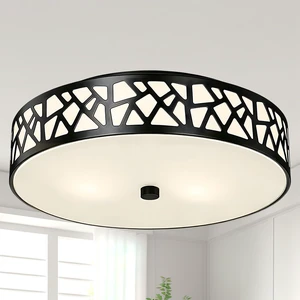 Black Flush Mount Ceiling Light, 3-Light Farmhouse Light Fixture with Frosted Glass Shade for Bedroom, Hallway, Kitchen, 16 Inch Black Flush Mount Ceiling Light, 3-Light Farmhouse Light Fixture with Frosted Glass Shade for Bedroom, Hallway, Kitchen, 16 Inch