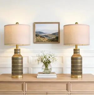 25" Gold and Black Modern Ceramic Bedside Lamp Set of 2 for Bedroom Decor Farmhouse Table Lamp for Living Room Office Dorm 25" Gold and Black Modern Ceramic Bedside Lamp Set of 2 for Bedroom Decor Farmhouse Table Lamp for Living Room Office Dorm