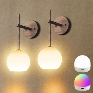 Walnut Grain Battery Operated Wall Sconces Set of 2, Rechargeable Wireless Wall Lights with Milky White Frosted Glass, 12 RGB and 3CCT Dimmable, Wall Lamps with Remote for Bedroom Living Room Hallway Walnut Grain Battery Operated Wall Sconces Set of 2, Rechargeable Wireless Wall Lights with Milky White Frosted Glass, 12 RGB and 3CCT Dimmable, Wall Lamps with Remote for Bedroom Living Room Hallway