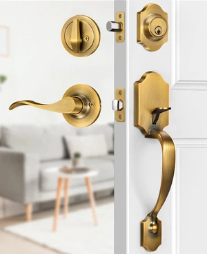 Antique Brass Front Door Lock Set Classic for Home Entry Door Zinc Alloy, Front Door Handle and Deadbolt Set, Exterior Door Handle, Reversible Right Left, Fit 35-45MM Door Thickness Antique Brass Front Door Lock Set Classic for Home Entry Door Zinc Alloy, Front Door Handle and Deadbolt Set, Exterior Door Handle, Reversible Right Left, Fit 35-45MM Door Thickness