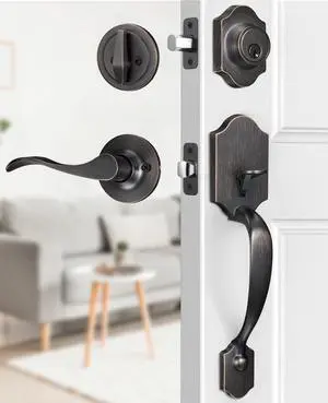 Oil Rubbed Bronze Front Door Lock Set Classic for Home Entry Door Zinc Alloy, Front Door Handle and Deadbolt Set, Exterior Door Handle, Reversible Right Left, Fit 35-45MM Door Thickness Oil Rubbed Bronze Front Door Lock Set Classic for Home Entry Door Zinc Alloy, Front Door Handle and Deadbolt Set, Exterior Door Handle, Reversible Right Left, Fit 35-45MM Door Thickness