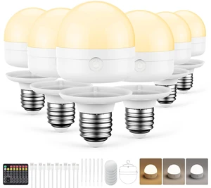 E26 Rechargeable Light Bulbs with Remote, 10W 900lm 3-in-1 Battery Operated Emergency Lighting, 3500mAh 60W Equivalent Bulbs with Magnetic Base & Hook for Home Camping Hurricane&Power Outage, 6 Pack E26 Rechargeable Light Bulbs with Remote, 10W 900lm 3-in-1 Battery Operated Emergency Lighting, 3500mAh 60W Equivalent Bulbs with Magnetic Base & Hook for Home Camping Hurricane&Power Outage, 6 Pack