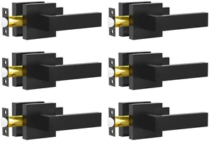 Passage Door Lever, 6 Pack Matte Black Interior Door Handles for Hallway and Closet, Heavy Duty Square Interior Keyless Door Handles Non-Locking Door Knobs for Right & Left Side Door Passage Door Lever, 6 Pack Matte Black Interior Door Handles for Hallway and Closet, Heavy Duty Square Interior Keyless Door Handles Non-Locking Door Knobs for Right & Left Side Door