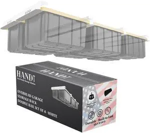 USA Based Overhead Garage Storage Rack, Connectable Heavy Duty Metal Ceiling Rails Garage Storage Organization Shelving System, Hanging Racks Tote Containers, Supports Up To 6 Bins, 4 Sets White USA Based Overhead Garage Storage Rack, Connectable Heavy Duty Metal Ceiling Rails Garage Storage Organization Shelving System, Hanging Racks Tote Containers, Supports Up To 6 Bins, 4 Sets White