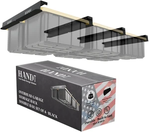 USA Based Overhead Garage Storage Rack, Connectable Heavy Duty Metal Ceiling Rails Garage Storage Organization Shelving System, Hanging Racks Tote Containers, Supports Up To 6 Bins, 4 Sets Black USA Based Overhead Garage Storage Rack, Connectable Heavy Duty Metal Ceiling Rails Garage Storage Organization Shelving System, Hanging Racks Tote Containers, Supports Up To 6 Bins, 4 Sets Black