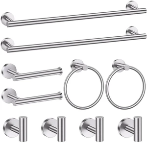 10 Pieces Brushed Nickel Bathroom Hardware Accessories Set SUS304 Stainless Steel Towel Bar Holder Set, 23.6Inch Towel Racks for Bathroom, Robe Towel Hooks, Toilet Paper Holder Wall Mounted 10 Pieces Brushed Nickel Bathroom Hardware Accessories Set SUS304 Stainless Steel Towel Bar Holder Set, 23.6Inch Towel Racks for Bathroom, Robe Towel Hooks, Toilet Paper Holder Wall Mounted