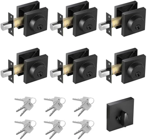 Matte Black Square Single Cylinder Deadbolt Lock, 6 Pack, Home Security Door Lock, Front Door Deadbolt for Office, Keyed 1 Side Matte Black Square Single Cylinder Deadbolt Lock, 6 Pack, Home Security Door Lock, Front Door Deadbolt for Office, Keyed 1 Side
