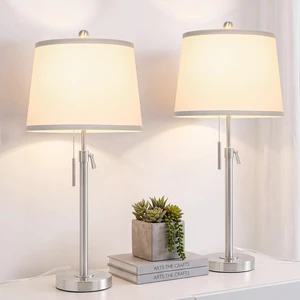 Brushed Nickel Modern Table Lamps Set of 2 Adjustable Height 22" to 30" Silver Nightstand with White Linen Shade 3 Brightness Way Pull Chain Switch Bedside Lamps for Living Room Office(Bulbs Included) Brushed Nickel Modern Table Lamps Set of 2 Adjustable Height 22" to 30" Silver Nightstand with White Linen Shade 3 Brightness Way Pull Chain Switch Bedside Lamps for Living Room Office(Bulbs Included)