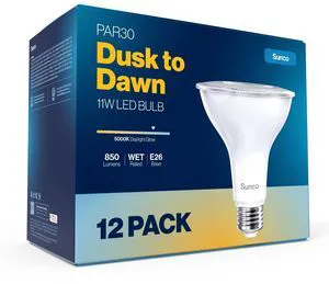 12 Pack PAR30 LED Bulbs, Dusk to Dawn Flood Light, 11W, Non-Dimmable 850LM, 5000K Daylight, Photocell Sensor, E26, Wet-Rated Outdoor Flood Light Security, Backyard, Garage, Recessed Can Light 12 Pack PAR30 LED Bulbs, Dusk to Dawn Flood Light, 11W, Non-Dimmable 850LM, 5000K Daylight, Photocell Sensor, E26, Wet-Rated Outdoor Flood Light Security, Backyard, Garage, Recessed Can Light