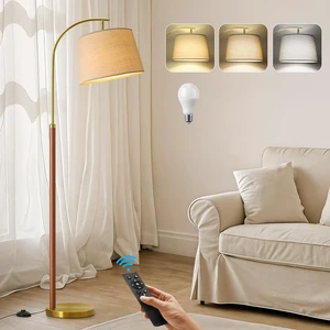 62.5" Gold Floor Lamp for Living Room Dimmable Standing Lamp with Remote 3 Color Temperatures Arc Tall Lamp with Foot Switch, Wood Mid Century Modern Floor Lamps for Bedroom Office, 9W Bulb Included 62.5" Gold Floor Lamp for Living Room Dimmable Standing Lamp with Remote 3 Color Temperatures Arc Tall Lamp with Foot Switch, Wood Mid Century Modern Floor Lamps for Bedroom Office, 9W Bulb Included