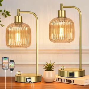 Champagne Glass Table Lamps Set of 2, Dimmable Bedside Lamps for Bedroom USB A+C Charging Ports, Stepless Dimmable, Brushed Gold, 2 Dimmable LED Bulbs, Thickened Vintage Champagne Glass Lampshade Champagne Glass Table Lamps Set of 2, Dimmable Bedside Lamps for Bedroom USB A+C Charging Ports, Stepless Dimmable, Brushed Gold, 2 Dimmable LED Bulbs, Thickened Vintage Champagne Glass Lampshade