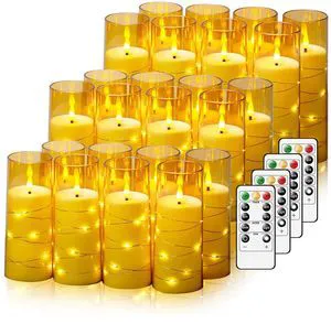 Flickering Flameless LED Candles,Battery Operated Candles 24 Pcs with Embedded Star String,Acrylic LED Pillar Candles with Remote,Suitable for Home Decoration to Create an Atmosphere (Gold) Flickering Flameless LED Candles,Battery Operated Candles 24 Pcs with Embedded Star String,Acrylic LED Pillar Candles with Remote,Suitable for Home Decoration to Create an Atmosphere (Gold)