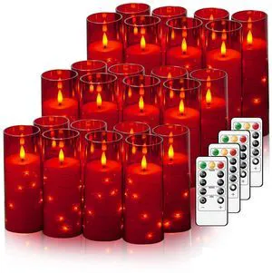 Flickering Flameless LED Candles,Battery Operated Candles 24 Pcs with Embedded Star String,Acrylic LED Pillar Candles with Remote,Suitable for Home Decoration to Create an Atmosphere (Red) Flickering Flameless LED Candles,Battery Operated Candles 24 Pcs with Embedded Star String,Acrylic LED Pillar Candles with Remote,Suitable for Home Decoration to Create an Atmosphere (Red)