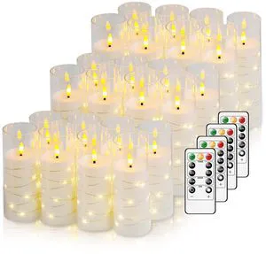Flickering Flameless LED Candles,Battery Operated Candles 24 Pcs with Embedded Star String,Acrylic LED Pillar Candles with Remote,Suitable for Home Decoration to Create an Atmosphere (White) Flickering Flameless LED Candles,Battery Operated Candles 24 Pcs with Embedded Star String,Acrylic LED Pillar Candles with Remote,Suitable for Home Decoration to Create an Atmosphere (White)
