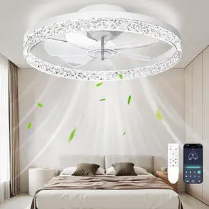 Ceiling Fan with Light, 20" Foldable Ceiling Fans with 6 Wind Speeds Dimmable Smart Ceiling Fan Light with Remote for Bedroom, Kids Room and Living Room (Crystal White) Ceiling Fan with Light, 20" Foldable Ceiling Fans with 6 Wind Speeds Dimmable Smart Ceiling Fan Light with Remote for Bedroom, Kids Room and Living Room (Crystal White)