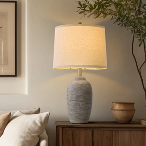 24.5" Handcrafted Ceramic Table Lamp with 5FT Cord, Single Farmhouse Vintage Rustic Bedside Lighting for Living Room Bedroom Entryway Linen Shade Nightstand End Table Decor (Bulb Not Included) 24.5" Handcrafted Ceramic Table Lamp with 5FT Cord, Single Farmhouse Vintage Rustic Bedside Lighting for Living Room Bedroom Entryway Linen Shade Nightstand End Table Decor (Bulb Not Included)