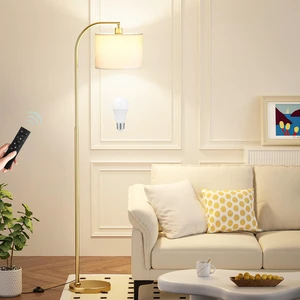 Arc Floor Lamp with Remote and Stepless Dimmable Bulb, Colors Temperature & Brightness Adjustable, Floor Lamps for Living RoomWhite Shade & Gold Pole Arc Floor Lamp with Remote and Stepless Dimmable Bulb, Colors Temperature & Brightness Adjustable, Floor Lamps for Living RoomWhite Shade & Gold Pole