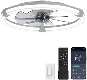 Ceiling Fans with Lights 23 Inch Low Profile Fandelier with Remote Grey 6 Speeds, Reversible, Dimmable Flush Mount Fan Light, Modern Ceiling Fan with Lights for Bedroom Bladeless Ceiling Fans with Lights 23 Inch Low Profile Fandelier with Remote Grey 6 Speeds, Reversible, Dimmable Flush Mount Fan Light, Modern Ceiling Fan with Lights for Bedroom Bladeless