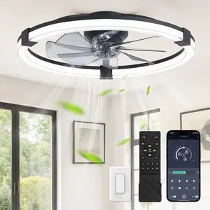 Ceiling Fans with Lights 23 Inch Low Profile Fandelier with Remote Black 6 Speeds, Reversible, Dimmable Flush Mount Fan Light, Modern Ceiling Fan with Lights for Bedroom Bladeless Ceiling Fans with Lights 23 Inch Low Profile Fandelier with Remote Black 6 Speeds, Reversible, Dimmable Flush Mount Fan Light, Modern Ceiling Fan with Lights for Bedroom Bladeless
