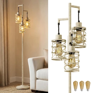 70" Industrial Floor Lamp, Stepless Dimmable Standing Lamp with 3 Bulbs, Farmhouse Corner Standing Tree Lamp for Living Room, Tall Lamps for Bedroom, Office, Dining Room, Antique Beige White 70" Industrial Floor Lamp, Stepless Dimmable Standing Lamp with 3 Bulbs, Farmhouse Corner Standing Tree Lamp for Living Room, Tall Lamps for Bedroom, Office, Dining Room, Antique Beige White